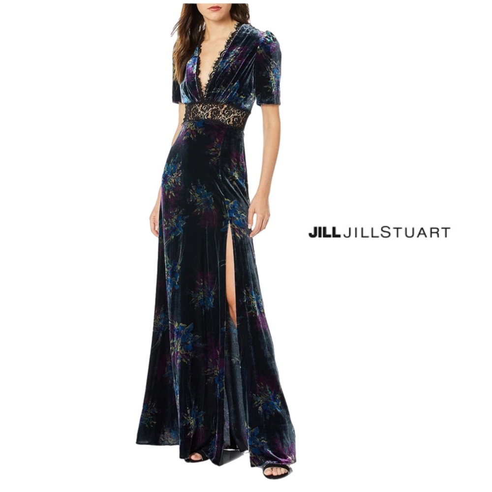 NEW Jill Stuart Women's Lace Inset Velvet Floral Maxi Dress - Picture 1 of 13